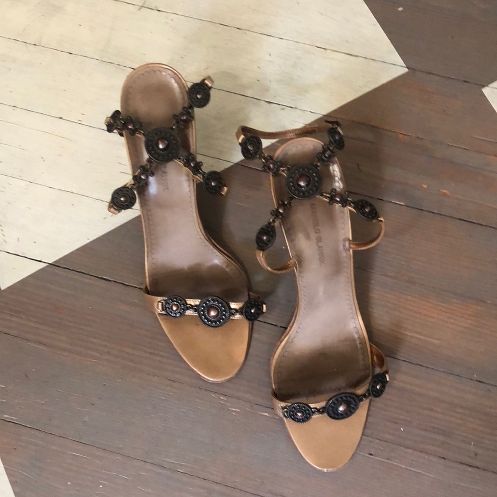 Manolo Blahnik Bronze Cuttabo Strappy Sandals